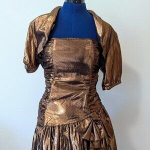 Metallic Gold 1980's Prom Party Dress